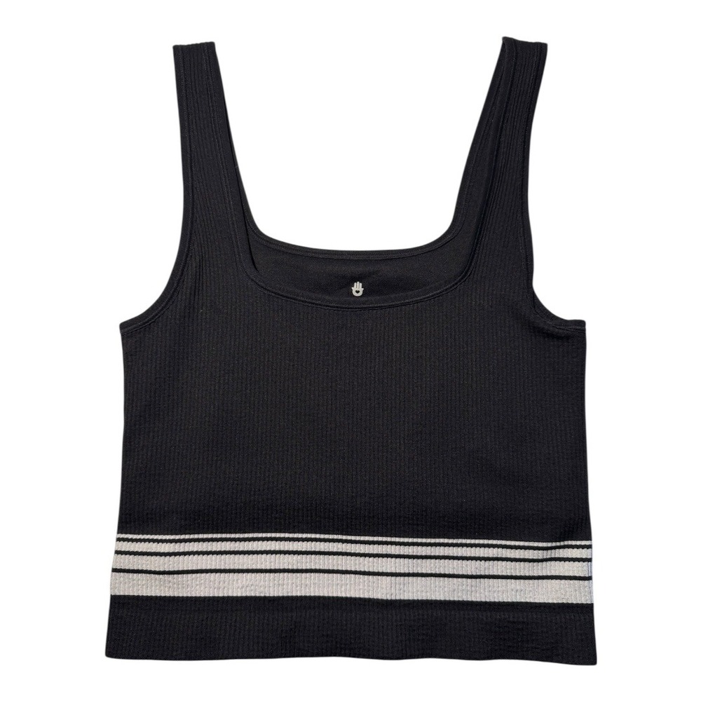 Spiritual Gangster Ribbed Tank Top Black Striped Square Neck Cropped XS S